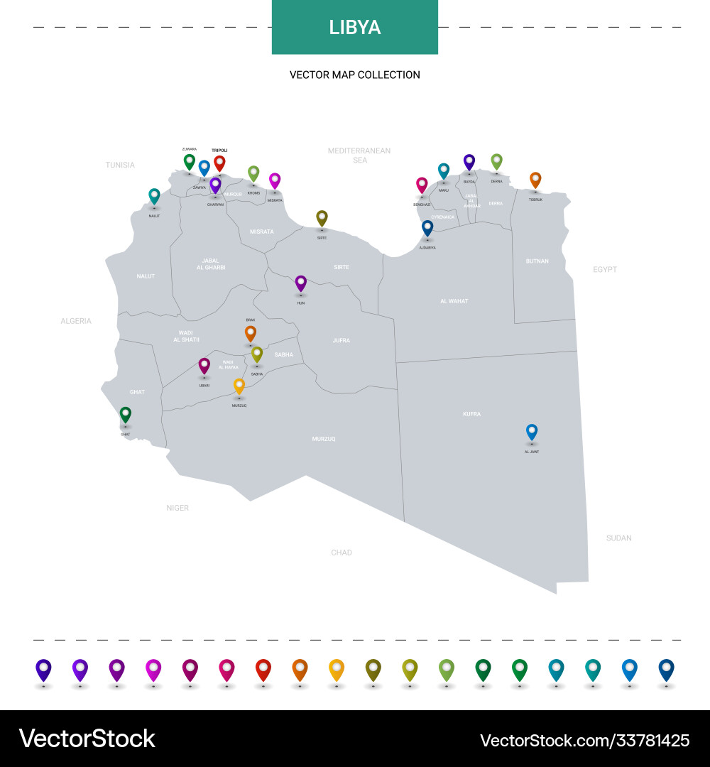 Libyen Karte mit Standort Zeigermarken Infografik Libyen Karte mit Standort Zeigermarken Infografik vektorbild