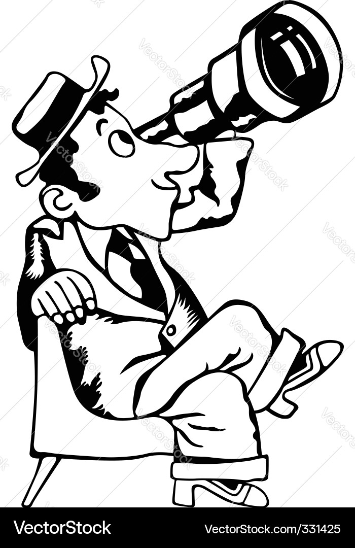 Man with Telescope Observing vector image