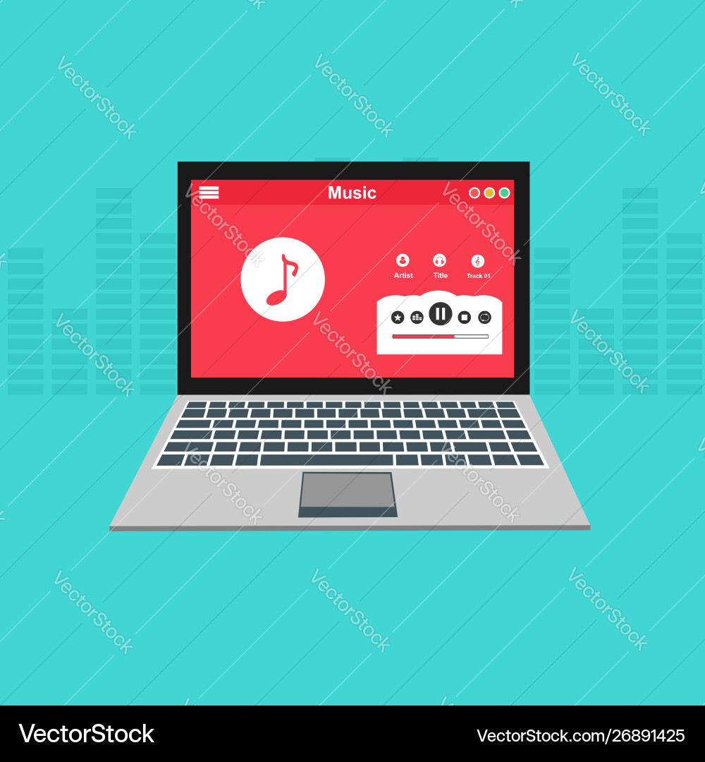 Media player application app template with flat Media player application app template with flat vector image