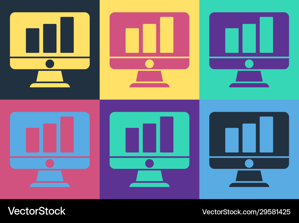 Pop art computer monitor with graph chart icon Pop art computer monitor with graph chart icon vector image