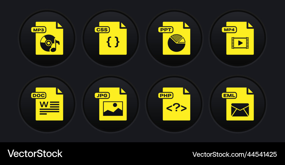Set doc file document mp4 jpg php ppt css Set doc file document mp4 jpg php ppt css vector image