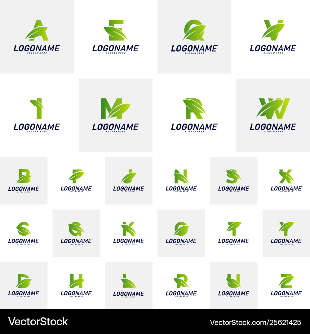 Set font with leaf logo design concepts nature Vector Image