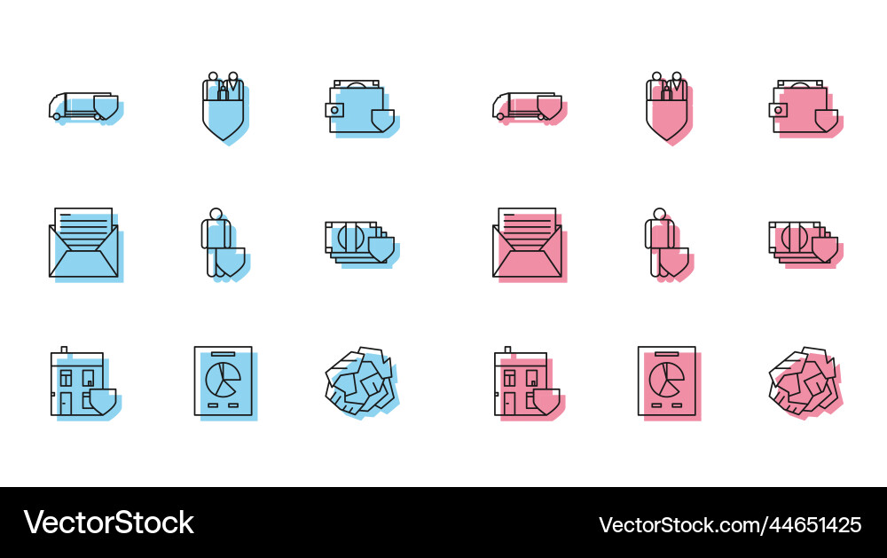 Set line house with shield document graph chart Vector Image