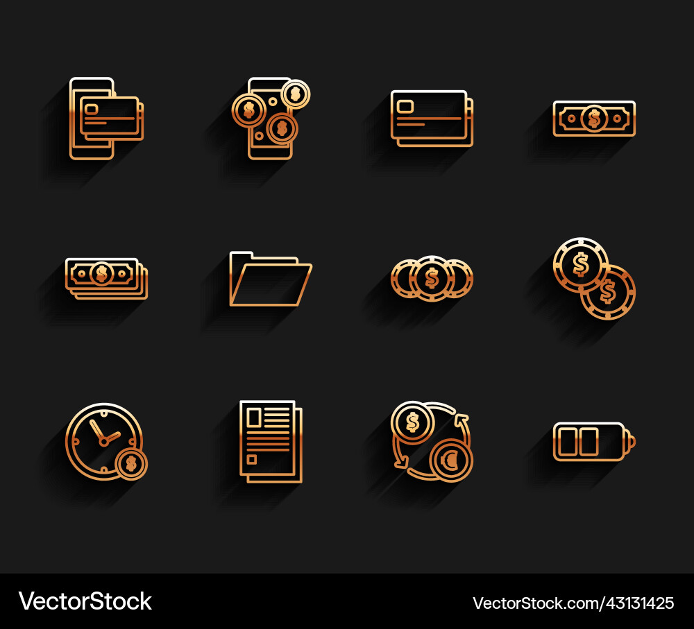 Set line time is money file document mobile Set line time is money file document mobile vector image