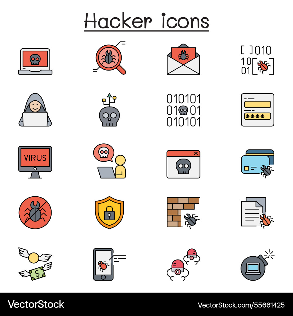 Set of hacker related icon contains Set of hacker related icon contains vector image