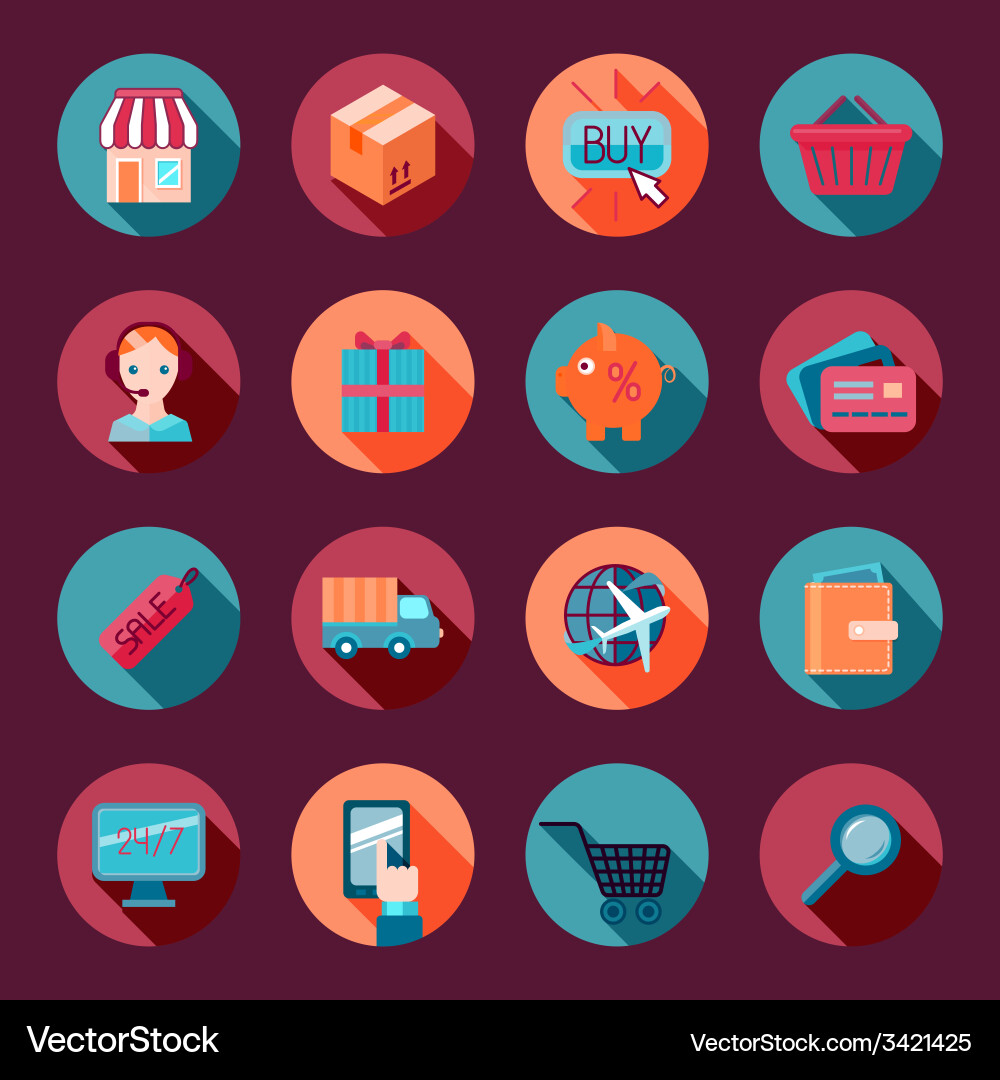 Shopping e-commerce icons set flat Royalty Free Vector Image