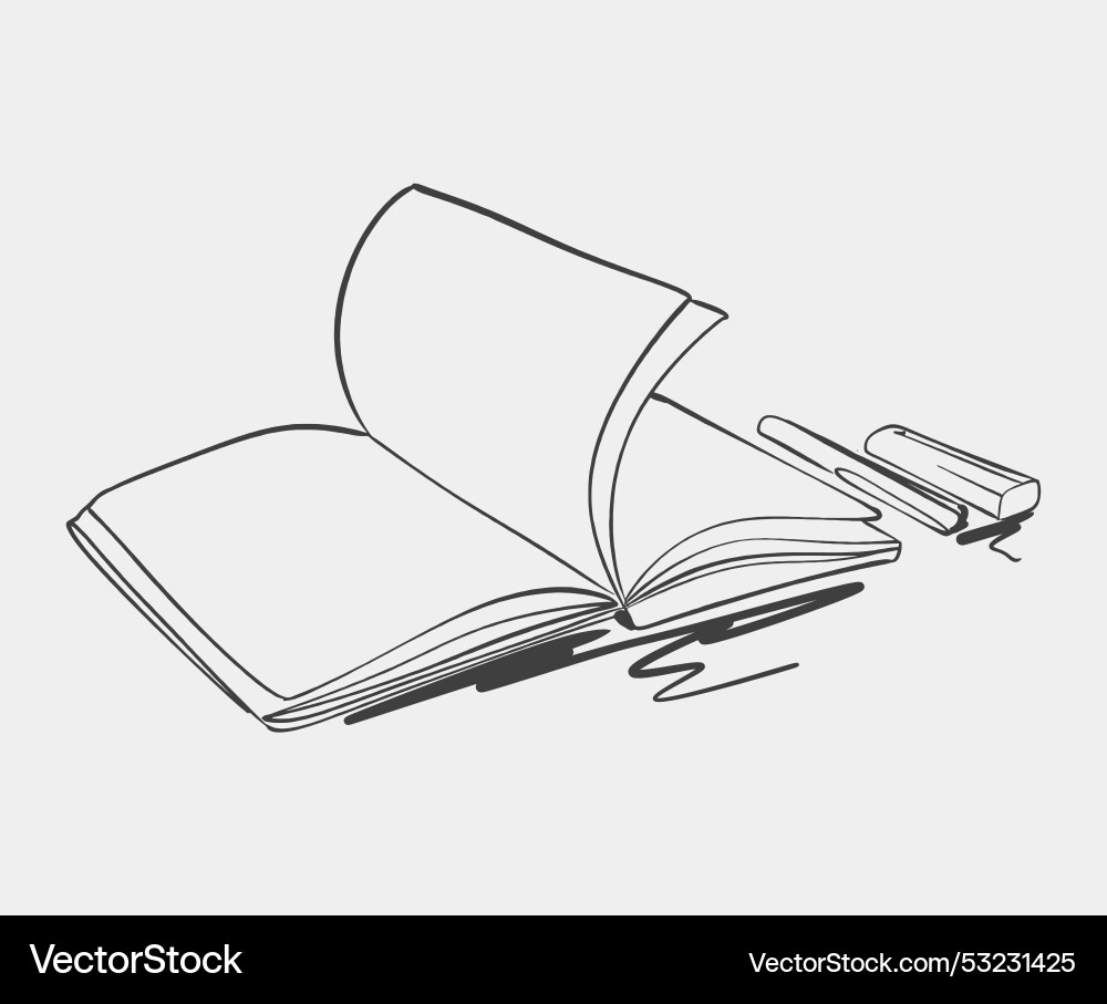 Sketch of an open notebook with pen Sketch of an open notebook with pen vector image