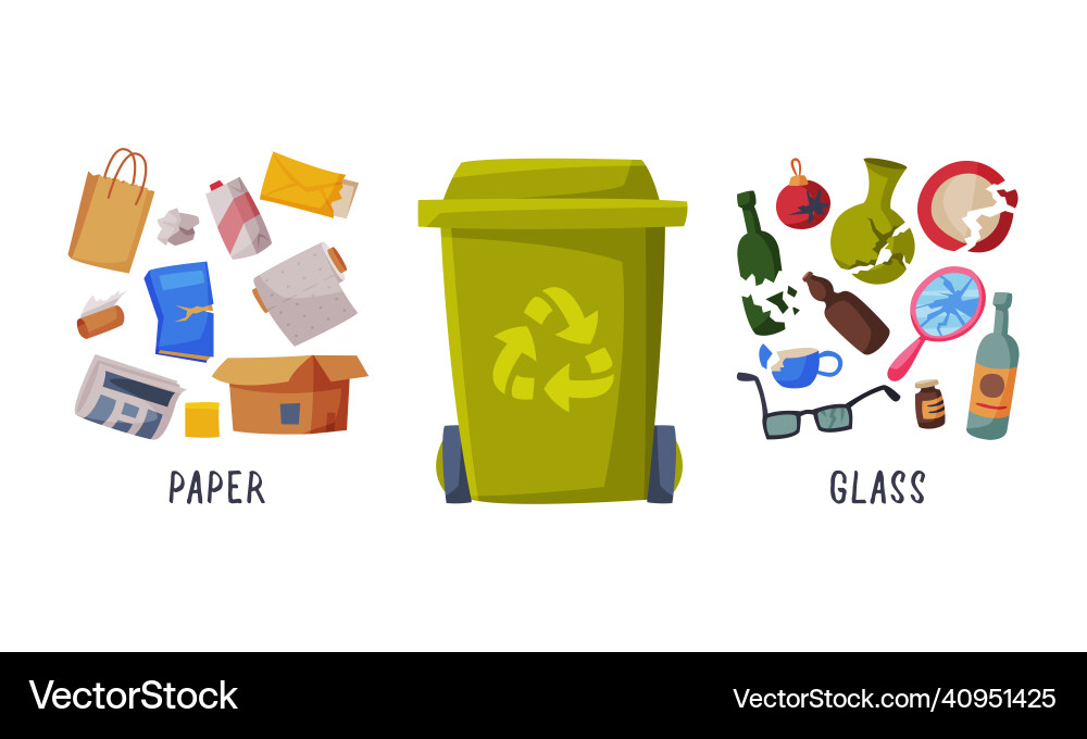 Sorting garbage with dustbin and recycle trash Sorting garbage with dustbin and recycle trash vector image
