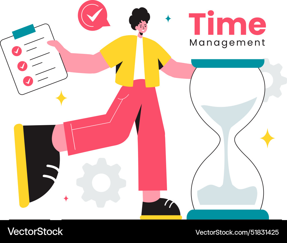 Time management with clock controls and task Time management with clock controls and task vector image