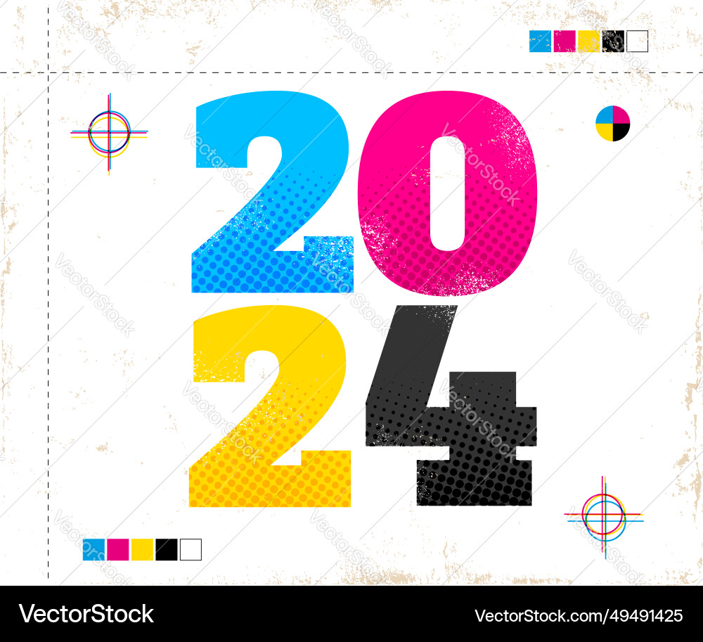 Vintage poster with 2024 in cmyk style retro Vintage poster with 2024 in cmyk style retro vector image