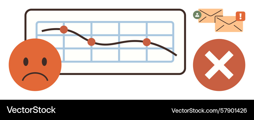 Declining performance with negative trends and vector image