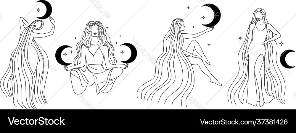 Frau in Yoga mit Mond und Sternen Vektorbild