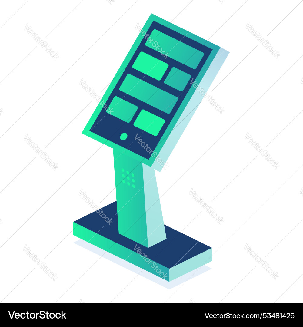 Isometrischer interaktiver Kiosk-Selbstdienstterminal Isometrischer interaktiver Kiosk-Selbstdienstterminal vektorbild