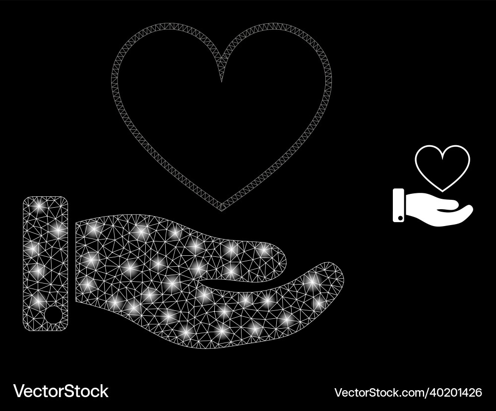 Mesh net heart donation hand with light Mesh net heart donation hand with light vector image