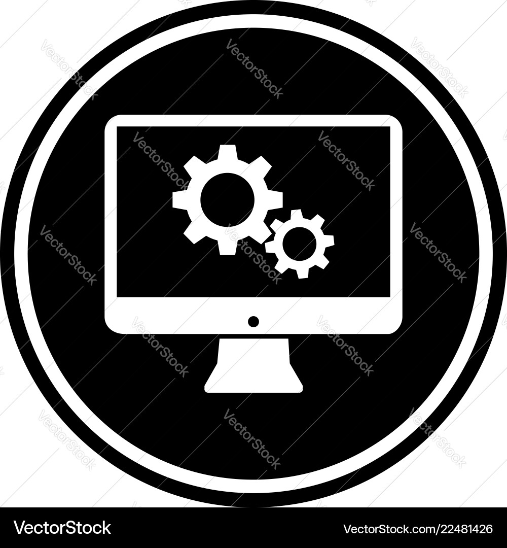 Monitor und Mechanismus runder Glyph-Icon-Service Monitor und Mechanismus runder Glyph-Icon-Service vektorbild