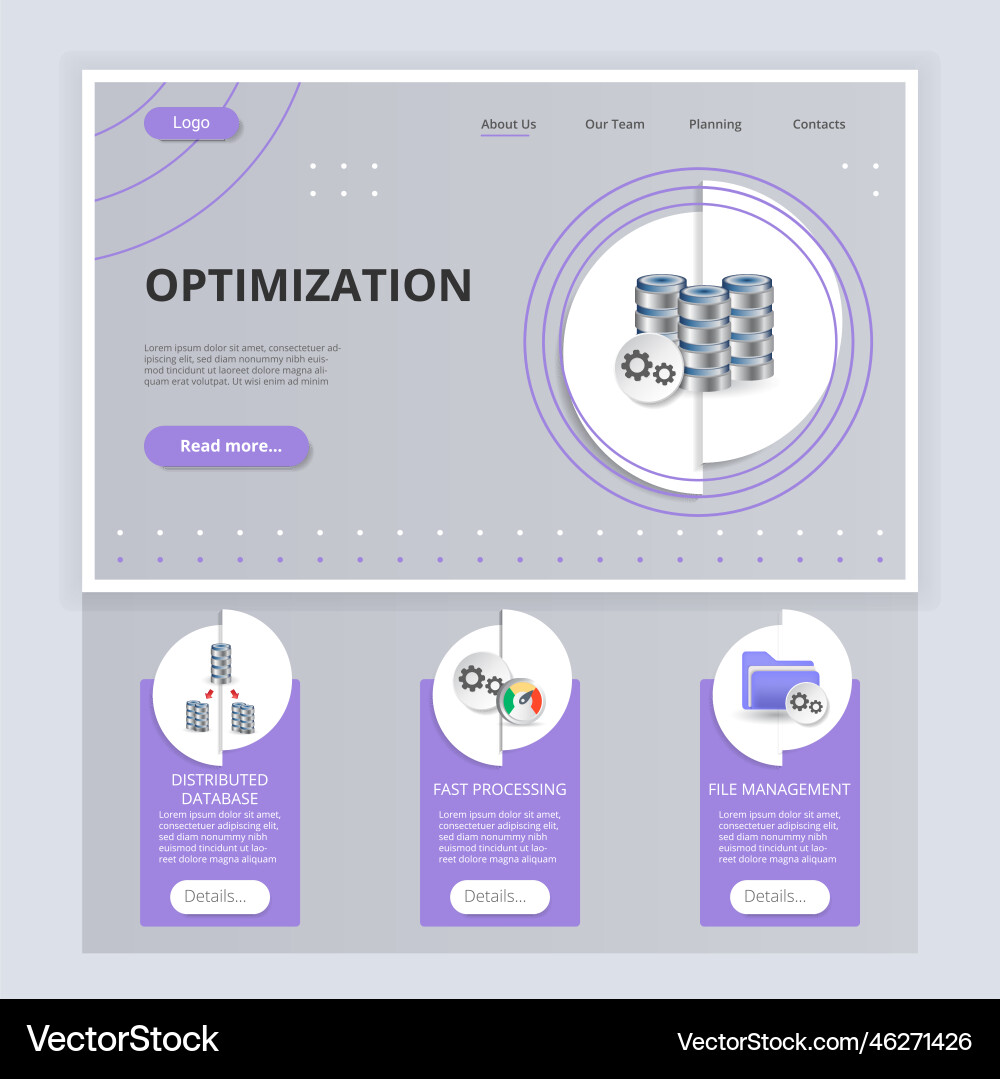 Optimization flat landing page website template Vector Image