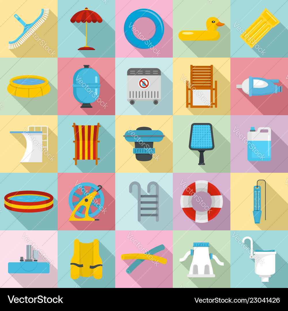 Pool equipment icon set flat style vector image