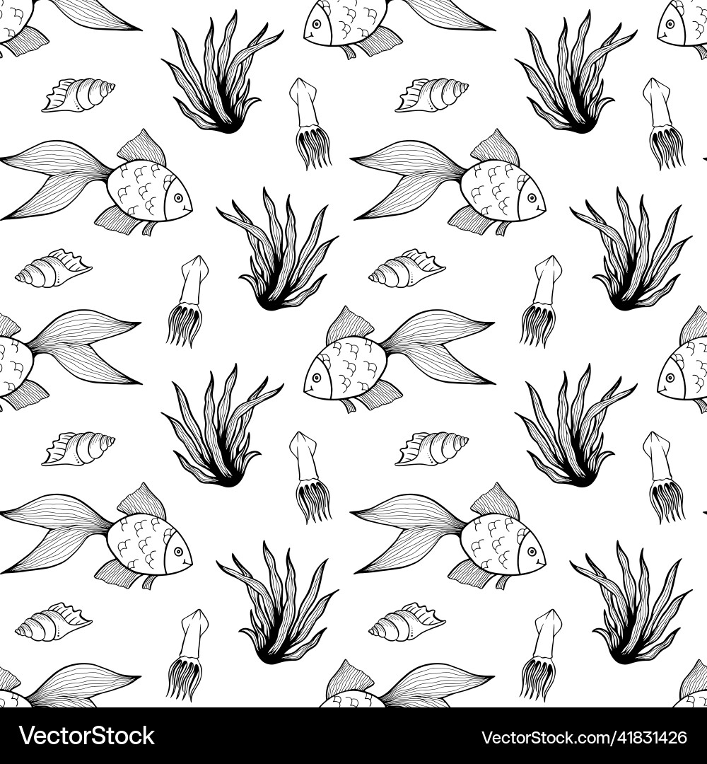 Seamless pattern with fishes and shells Vector Image