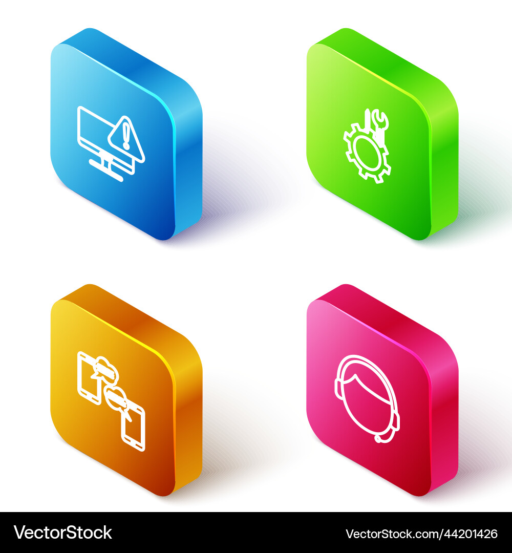Set isometric line monitor with exclamation mark Set isometric line monitor with exclamation mark vector image
