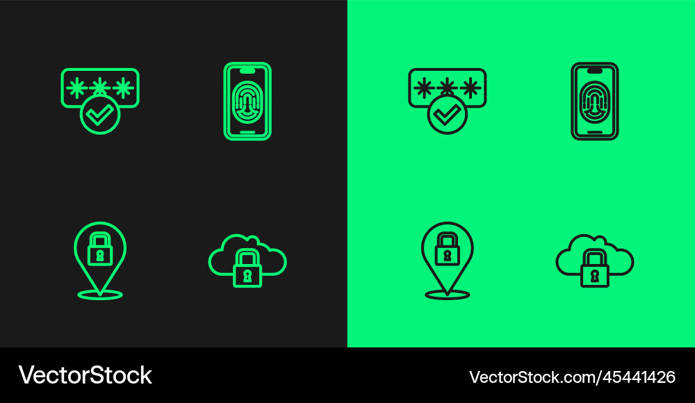 Set line cloud computing lock password Set line cloud computing lock password vector image