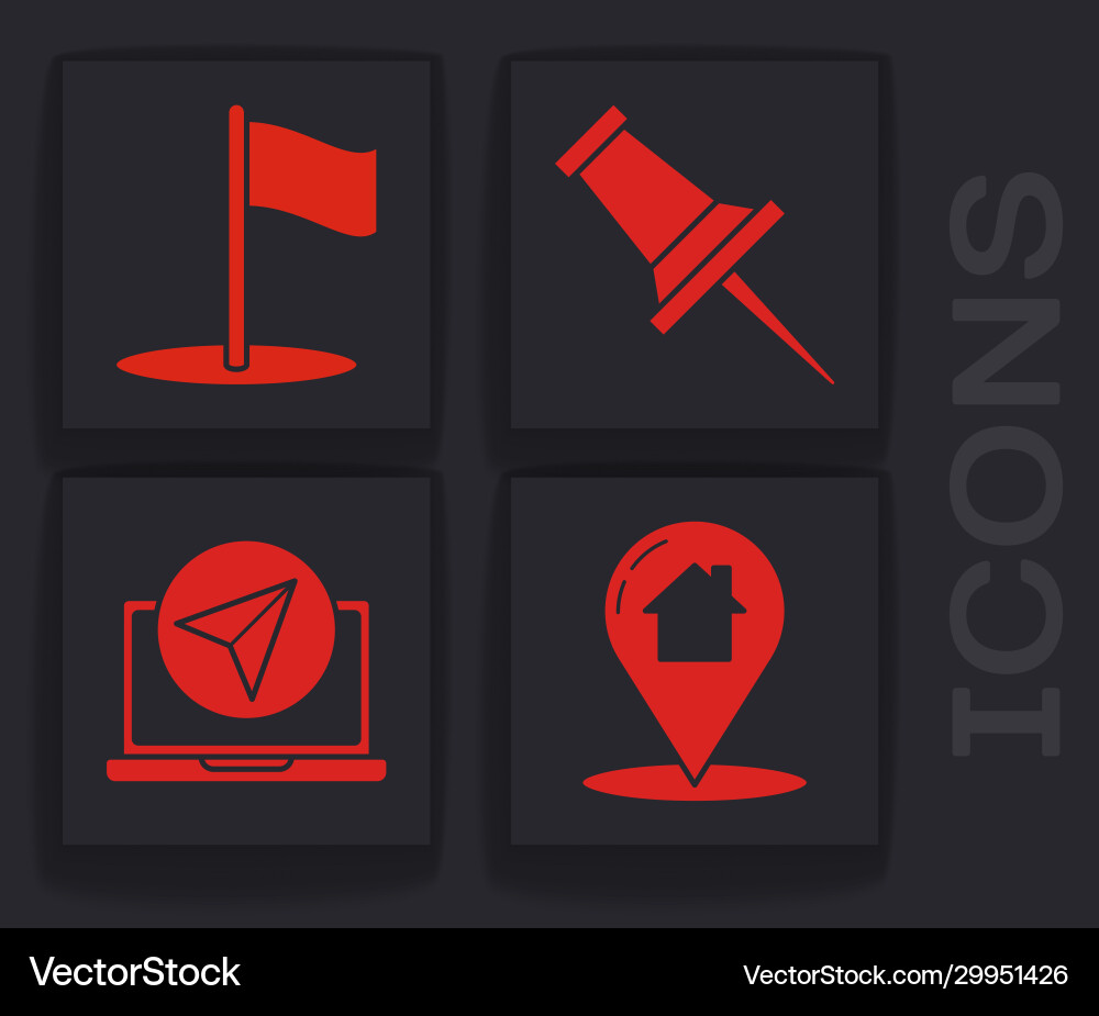 Set map pointer with house flag push pin vector image