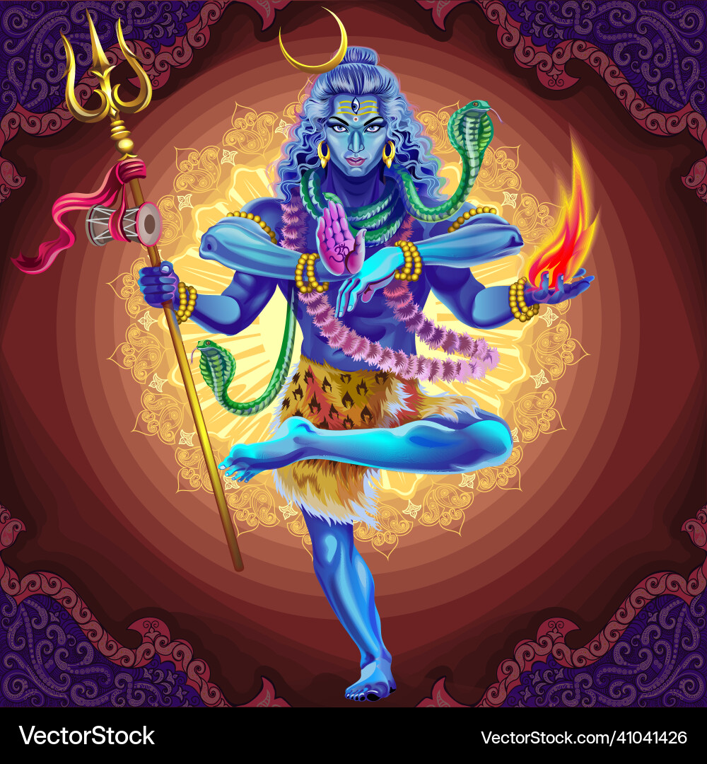 Shiva standing on one leg ornamental background vector image