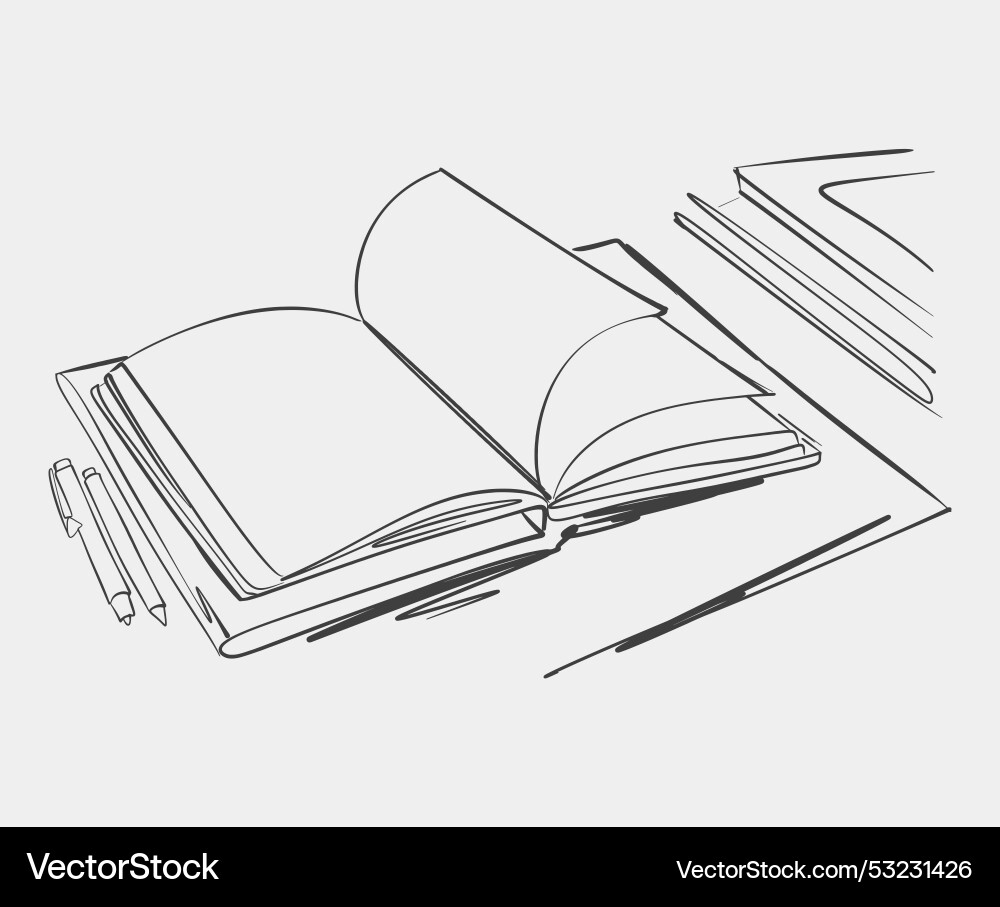 Sketch of an open notebook with pen Sketch of an open notebook with pen vector image
