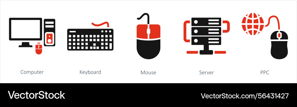 A set of 5 mix icons as computer keyboard mouse vector image