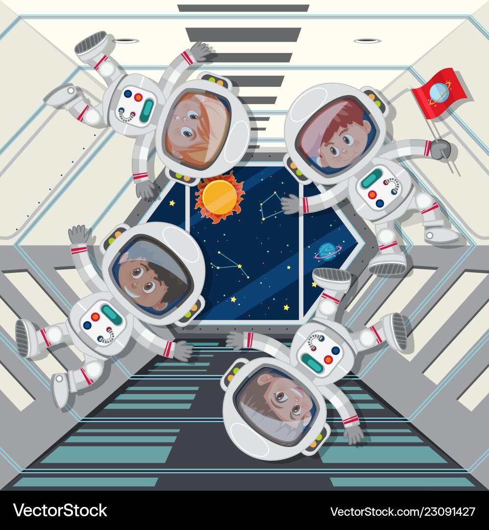 Astronauts floating in space ship vector image