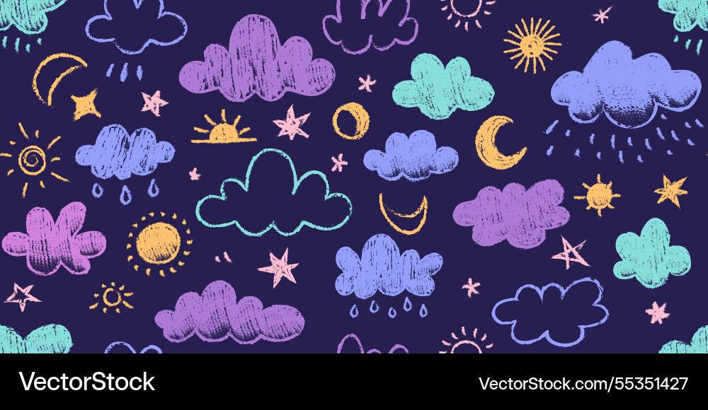 Chalk clouds pattern seamless print of hand drawn Chalk clouds pattern seamless print of hand drawn vector image