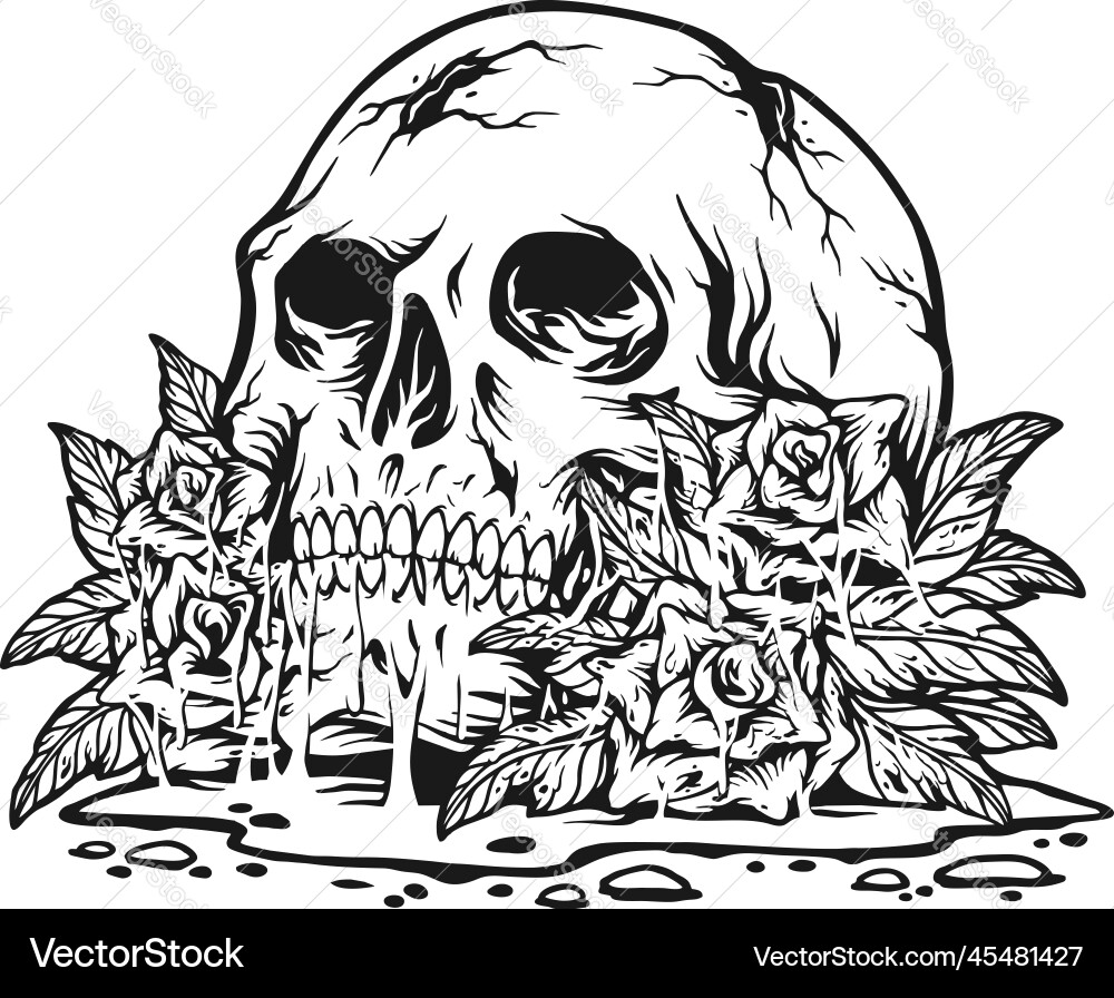 Creepy Skull with Roses vector image