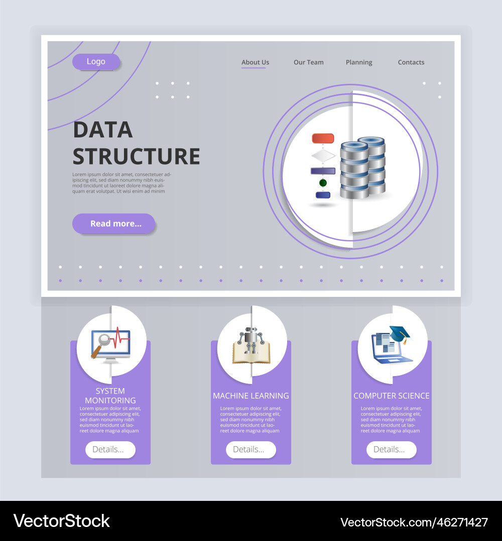 Data structure flat landing page website template Data structure flat landing page website template vector image