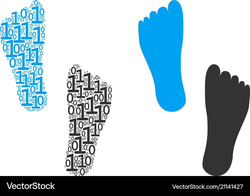 Human footprints mosaic of binary digits Vector Image