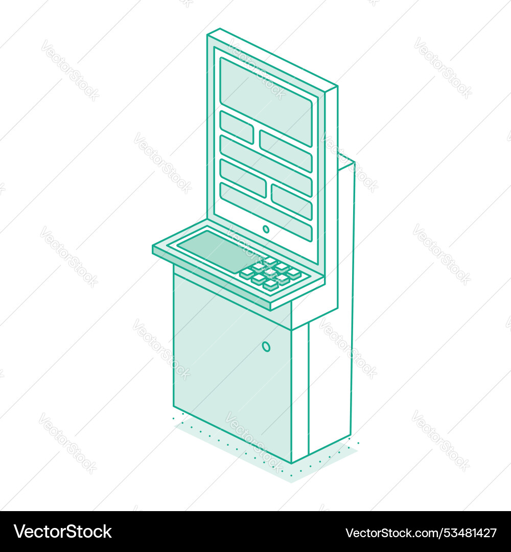 Isometric interactive kiosk self service terminal Isometric interactive kiosk self service terminal vector image