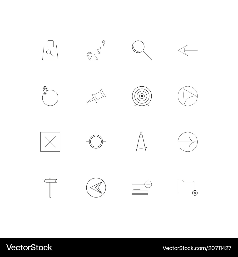 Maps and navigation simple linear icons set vector image