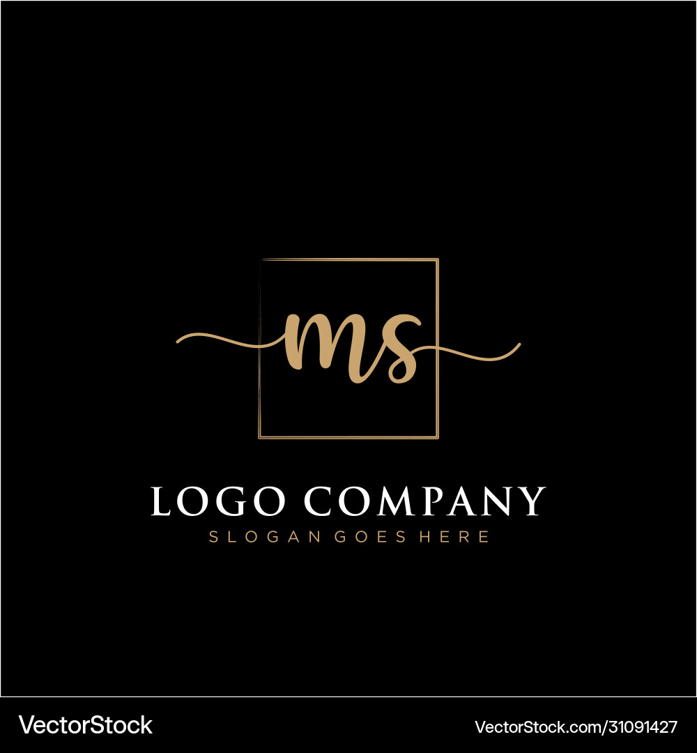 Ms initial handwriting logo with rectangle Ms initial handwriting logo with rectangle Vector Image