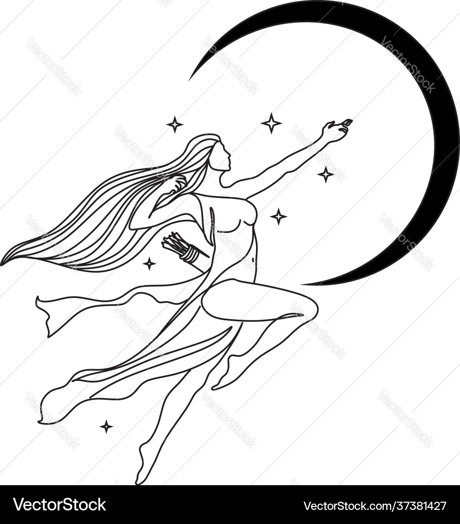 Mysterious lady with moon in her hair hand drawn Mysterious lady with moon in her hair hand drawn vector image