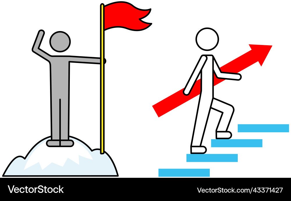 Self-development and success icon man with flag Vector Image