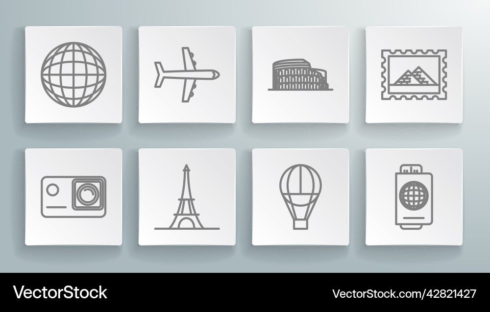 Set line action extreme camera plane eiffel vector image