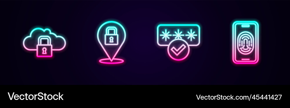 Set line cloud computing lock password Set line cloud computing lock password vector image
