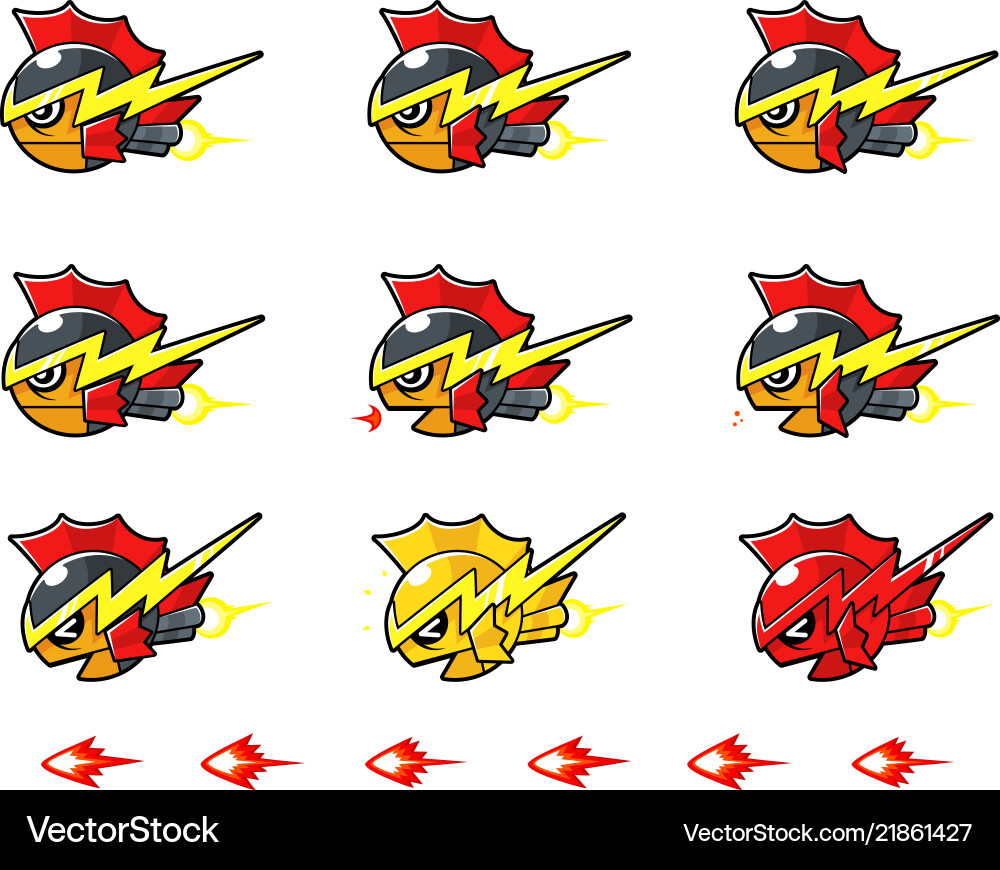 Warrior fish robot enemy game sprites Vector Image