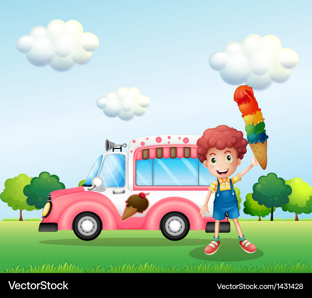 A boy holding cone with multiple layers of ice Vector Image