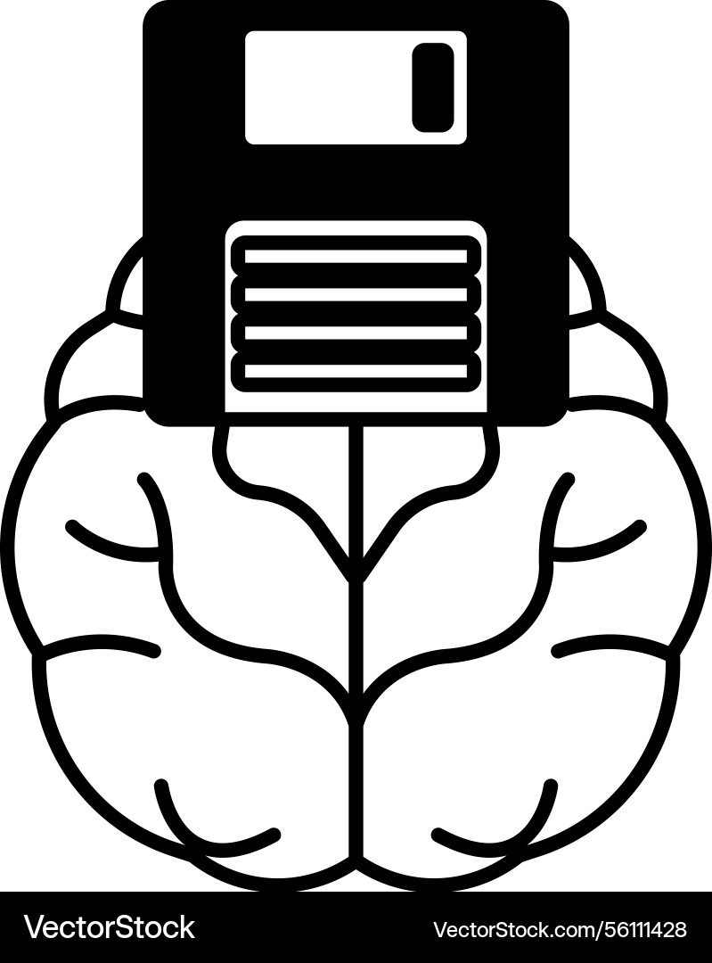 Brain with a floppy disk on top Vector Image