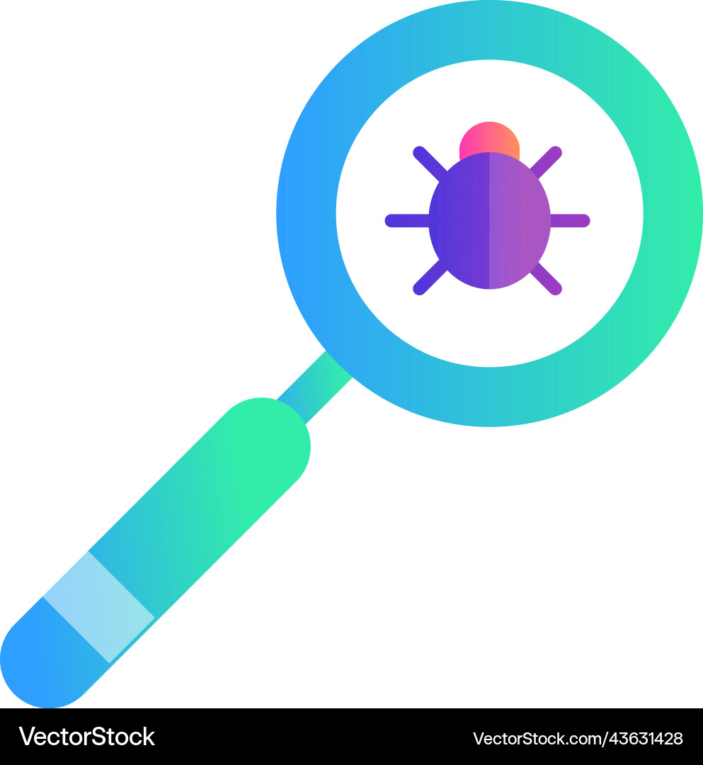 Bug search with magnifier malware find vector image