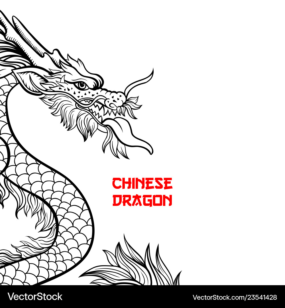 Chinese dragon hand drawn contour drawing – Royalty-Free Vector |  VectorStock, image size:1000x1080