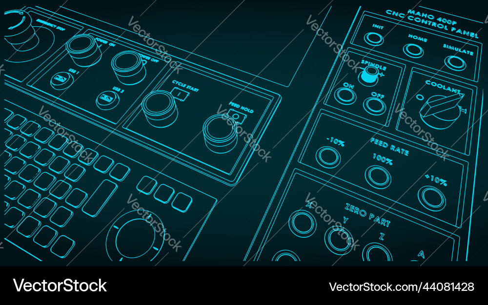 Cnc control panel close up Cnc control panel close up vector image