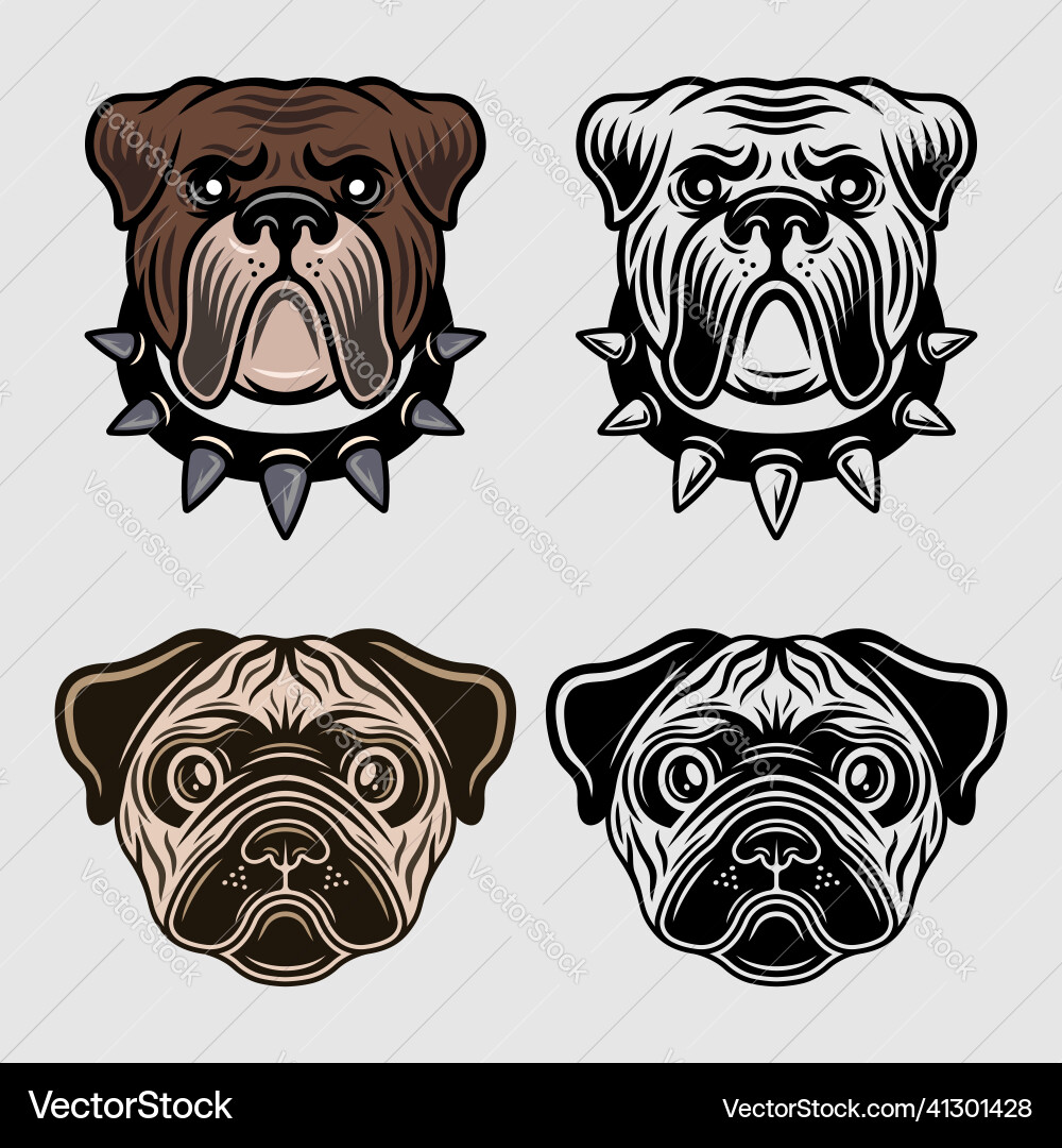 Dog heads characters set of objects in two Dog heads characters set of objects in two vector image