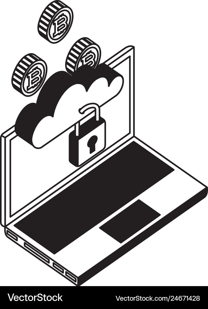 Laptop with cloud computing and bitcoins Vector Image