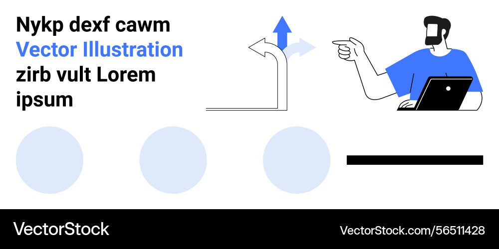 Man with a laptop pointing towards direction arrow Man with a laptop pointing towards direction arrow vector image