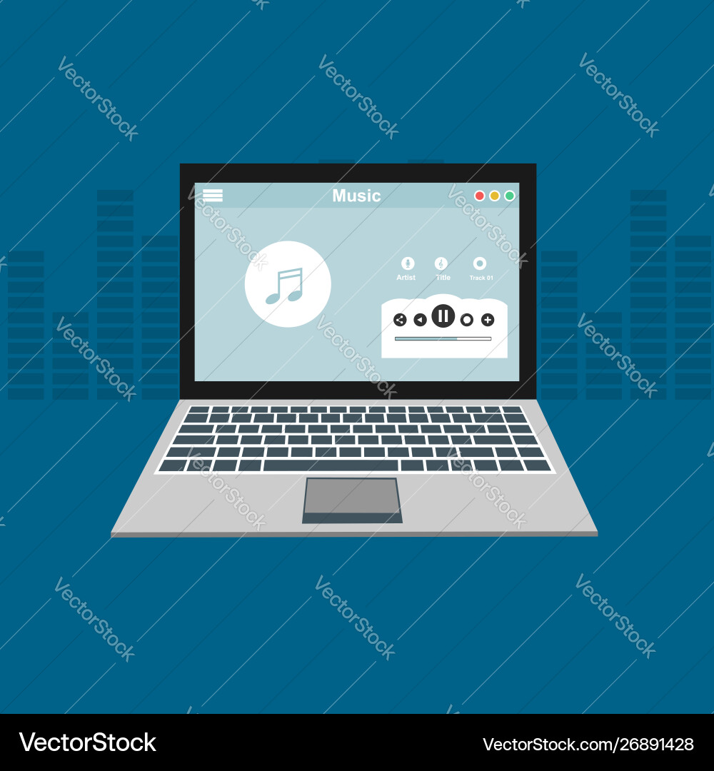 Media player application app template with flat Vector Image